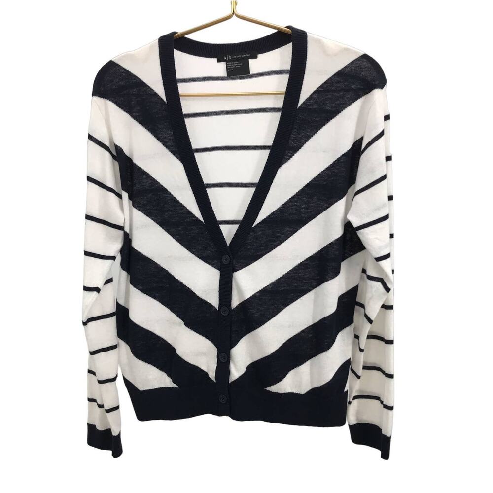 A|X Armani Exchange Navy Blue White Striped Cardigan Sweater S